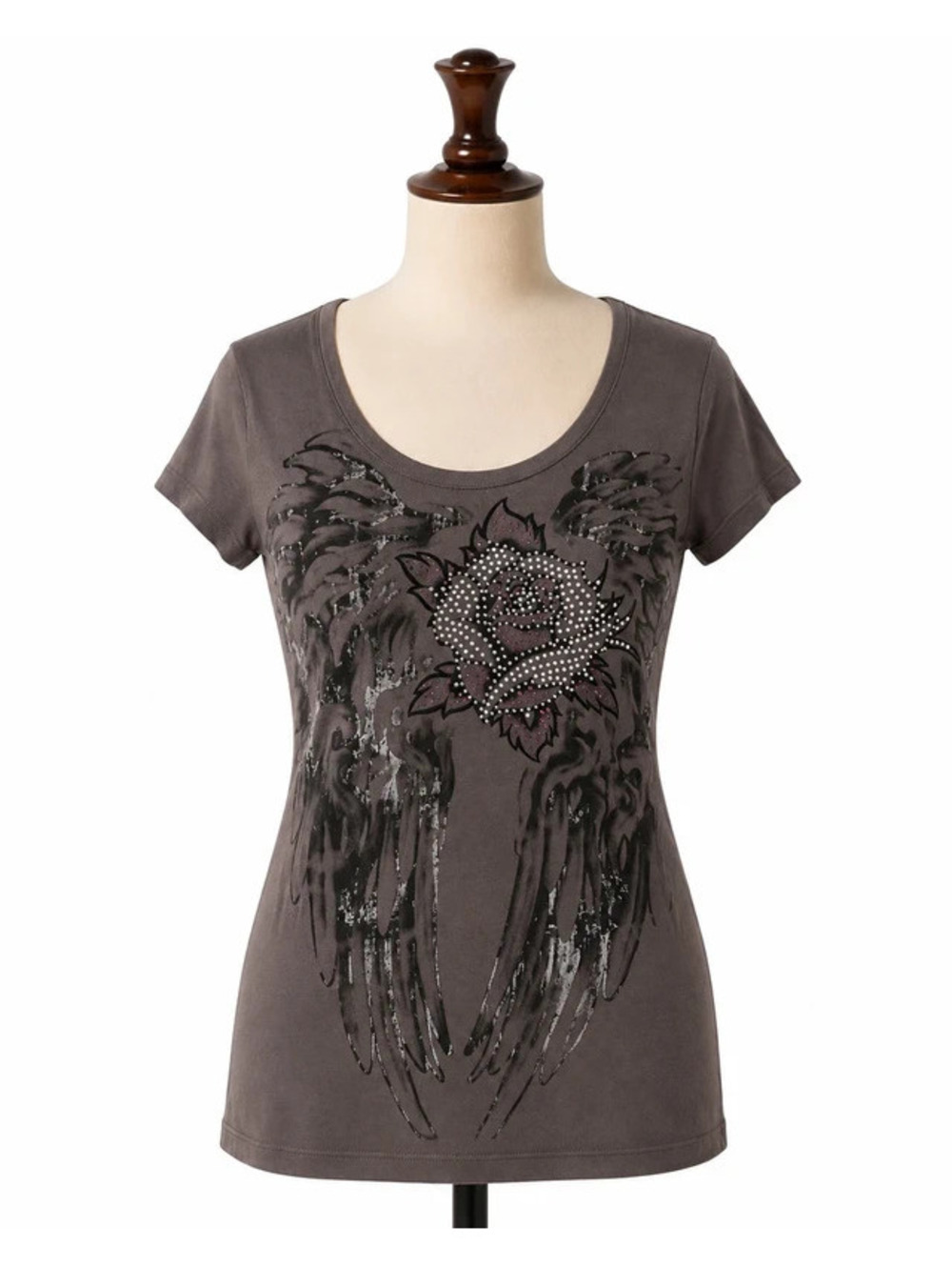 Ransom Y2K Gothic Grunge Rhinestone Rose Lace Back Graphic Tee Top Small Medium